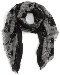 Black Houndstooth Wool Scarf