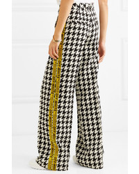 Off-White Appliqud Houndstooth Wool Blend Wide Leg Pants
