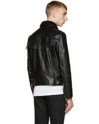 DSQUARED2 Black Leather Shearling Trapper Jacket