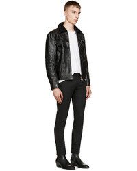 DSQUARED2 Black Leather Shearling Trapper Jacket