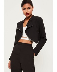Missguided Black Zip Detail Buckle Neck Cropped Jacket