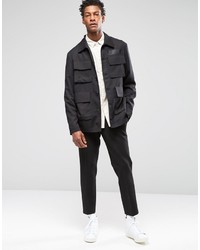 Asos Brand Slim Safari Jacket In Black Tencel