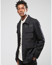 Asos Brand Slim Safari Jacket In Black Tencel