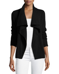 Neiman Marcus Cashmere Asymmetric Zip Jacket Black