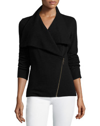 Neiman Marcus Cashmere Asymmetric Zip Jacket Black