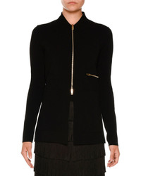Stella McCartney Compact Rib Knit Zip Front Jacket Black