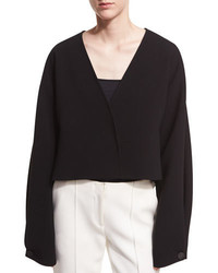 Diane von Furstenberg Cropped Button Up Crossover Crepe Jacket