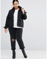 Asos Curve Curve Borg Jacket In Washed Black With Pockets