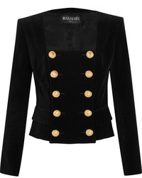 Balmain Double Breasted Velvet Jacket Black
