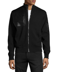 Ralph Lauren Full Zip Jacket With Leather Trim Black