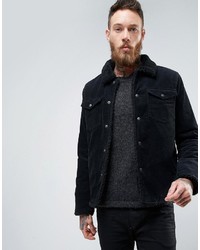 Asos Fully Fleece Lined Cord Jacket In Black