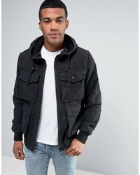 Asos Hooded Bomber Jacket In Ripstop With 4 Pockets In Black