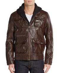 Members Only Hooded Faux Leather Jacket
