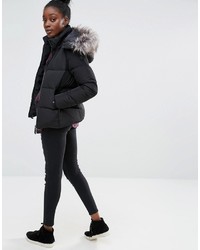Only Short Real Down Padded Jacket With Faux Fur Hood