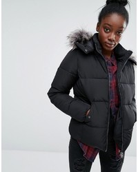 Only Short Real Down Padded Jacket With Faux Fur Hood