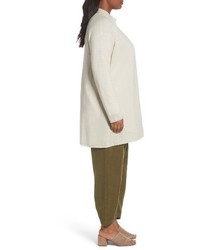 Eileen Fisher Plus Size Rib Tencel Stand Collar Long Jacket