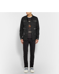 Alexander McQueen Slim Fit Leather Trimmed Stretch Twill Jacket