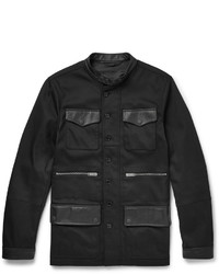 Alexander McQueen Slim Fit Leather Trimmed Stretch Twill Jacket