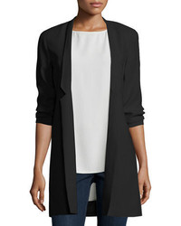 Eileen Fisher Structured Silk Notched Collar Long Jacket Black