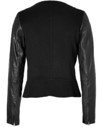 Vince Wool Jacket With Leather Sleeves In Black