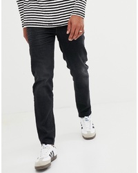 ASOS DESIGN 125oz Tapered Jeans In Washed Black With Abrasions