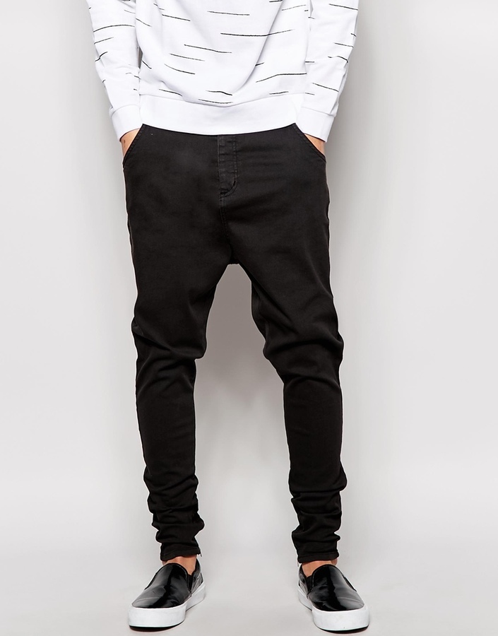 Sik Silk Mens Skinny Stretch Drop Crotch Stylish Trendy Black Denim Jeans 