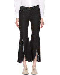 Sjyp Black Front Cut Off Wide Jeans