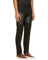 Givenchy Black Leather Patched Biker Jeans