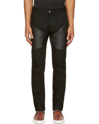 Givenchy Black Leather Patched Biker Jeans