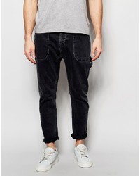 Asos Brand Bow Leg Workman Jeans In Washed Black