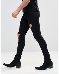Asos Brand Spray On Jeans With Extreme Rips In Black