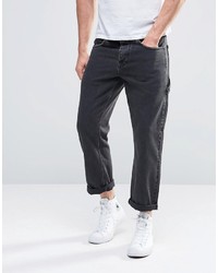 Asos Brand Straight Cropped Workman Jeans In Washed Black