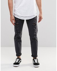 Asos Brand Stretch Slim Jeans With Extreme Rips In Black