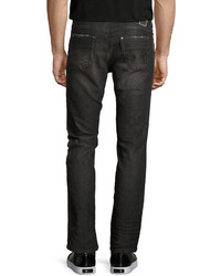 Versace Collection Dark Wash Denim Moto Jeans Black
