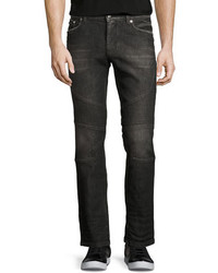 Versace Collection Dark Wash Denim Moto Jeans Black