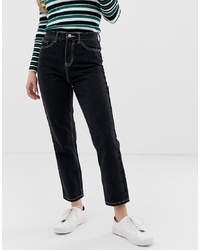 Only Contrast Stitch Mom Jean In Black