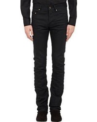 Saint Laurent Crinkled Bootcut Jeans Black