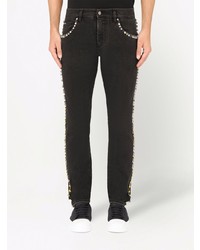 Dolce & Gabbana Crystal Embellished Mid Rise Straight Leg Jeans