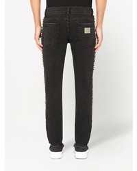 Dolce & Gabbana Crystal Embellished Mid Rise Straight Leg Jeans