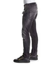 Pierre Balmain Faded Slim Fit Moto Denim Jeans Black