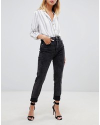 ASOS DESIGN Farleigh High Waist Slim Mom Jeans In Aged Vintage Black Wash