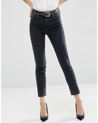 Asos Farleigh High Waist Slim Mom Jeans In Washed Black