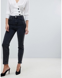 ASOS DESIGN Farleigh High Waist Slim Mom Jeans In Washed Black