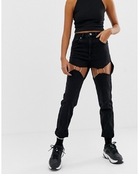 ASOS DESIGN Farleigh Slim Mom Jeans With Suspender Detail In Washed Black