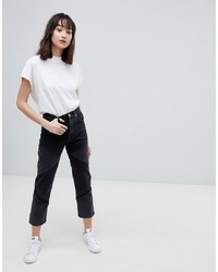 ASOS DESIGN Florence Authentic Straight Leg Jeans In Cut About Washed Black