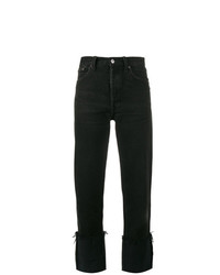 RE/DONE High Rise Straight Leg Black Jeans With Turned Up Cuffs