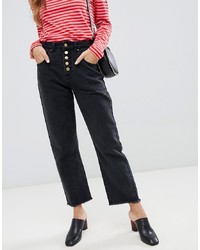 NEON ROSE High Waist Mom Jeans With Button Front