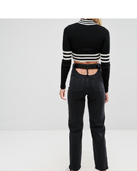 Asos Tall High Waisted Straight Leg Jeans With Open Back In Ashes Washed Black With Belt