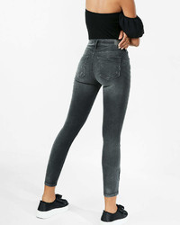 Express Mid Rise Black Wash Cropped Stretch Jean Leggings