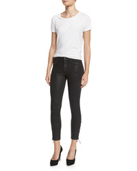 Hudson Nix Coated Lace Up Cropped Jeans Black